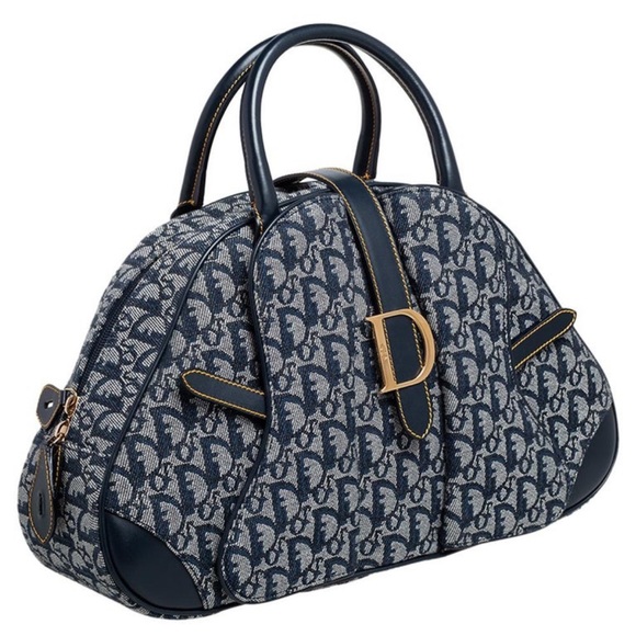 Authentic Dior Diorissimo Canvas and Leather Double Saddle Bowler bag - Picture 2 of 9